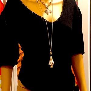 Free People Black Top with lace sleeve cut-ins!